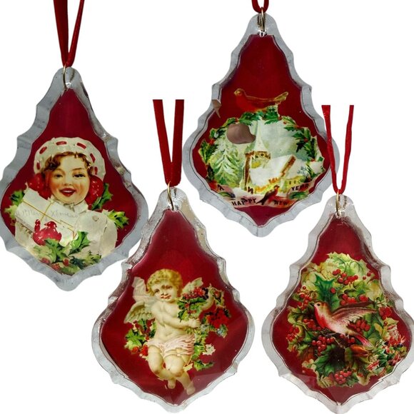 Two's Company Christmas Ornaments Set of 4 Glass Victorian Style Holiday - Picture 2 of 15